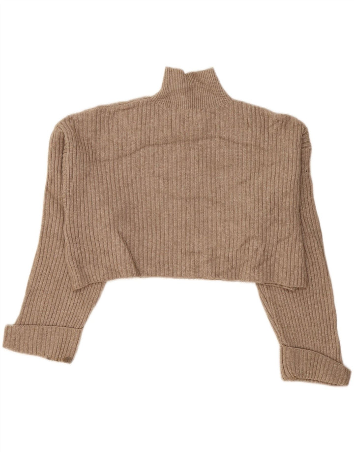 Maglione corto oversize con collo dolcevita da donna Zara UK 14 Beige medio