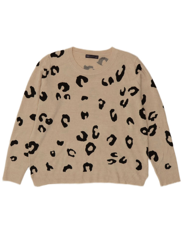 Maglione maglione girocollo da donna Marks & Spencer UK 18 XL Beige Stampa animale