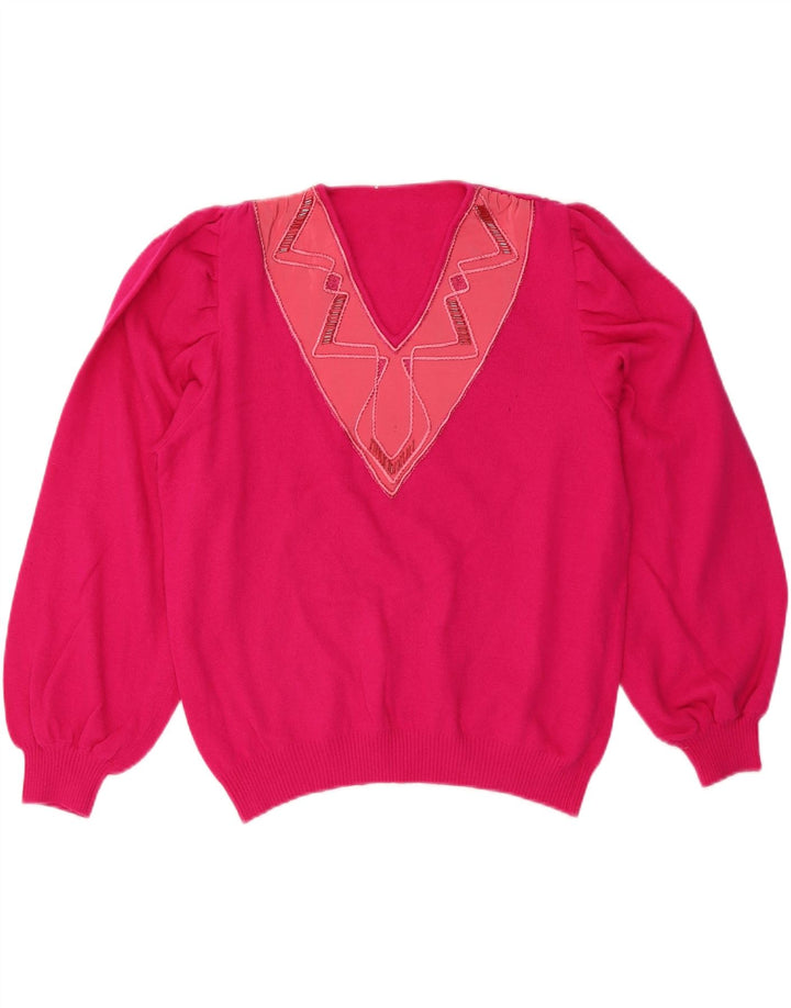 Maglione da donna VINTAGE con scollo a V IT 50 XL Lana rosa