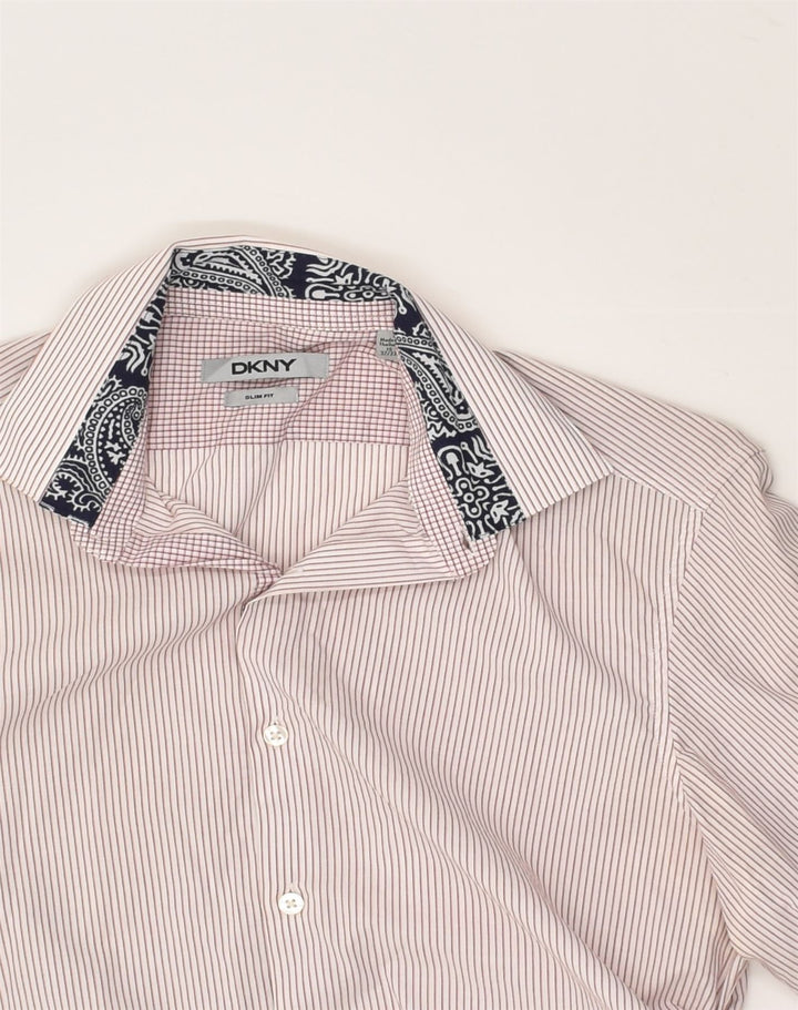 DKNY Mens Slim Fit Shirt Size 15 Medium White Pinstripe Cotton | Vintage Dkny | Thrift | Second-Hand Dkny | Used Clothing | Messina Hembry 