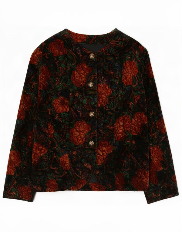 Giacca blazer vintage da donna in velluto UK 10 piccola floreale multicolore