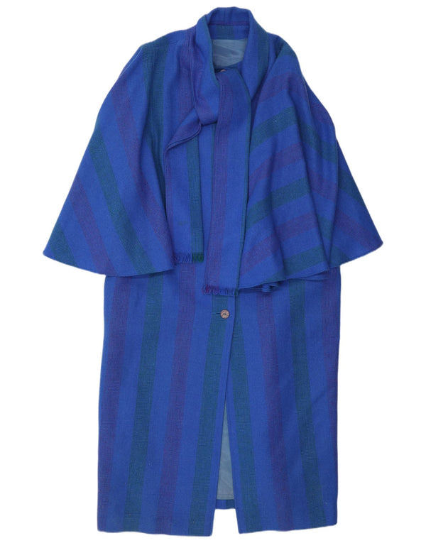 Cappotto a mantella in lana da donna Triona UK 16 Lana nuova a righe blu grande