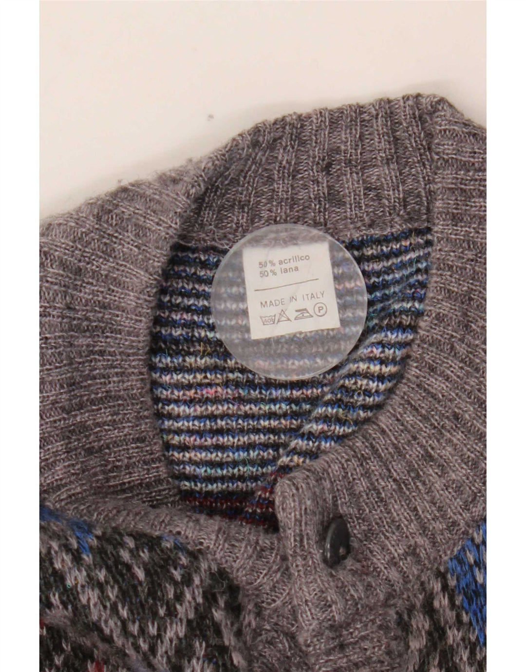 Maglione cardigan da uomo vintage grigio medio a rombi/acrilico diamante