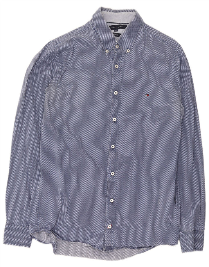 Camicia slim fit da uomo Tommy Hilfiger in cotone maculato blu medio