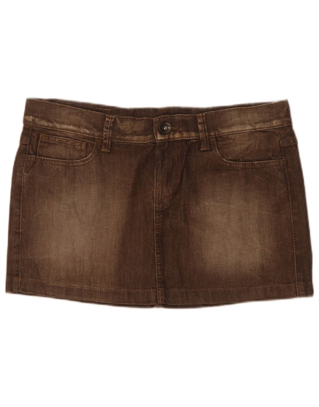 Mini gonna di jeans a vita bassa da donna Benetton W31 Marrone medio