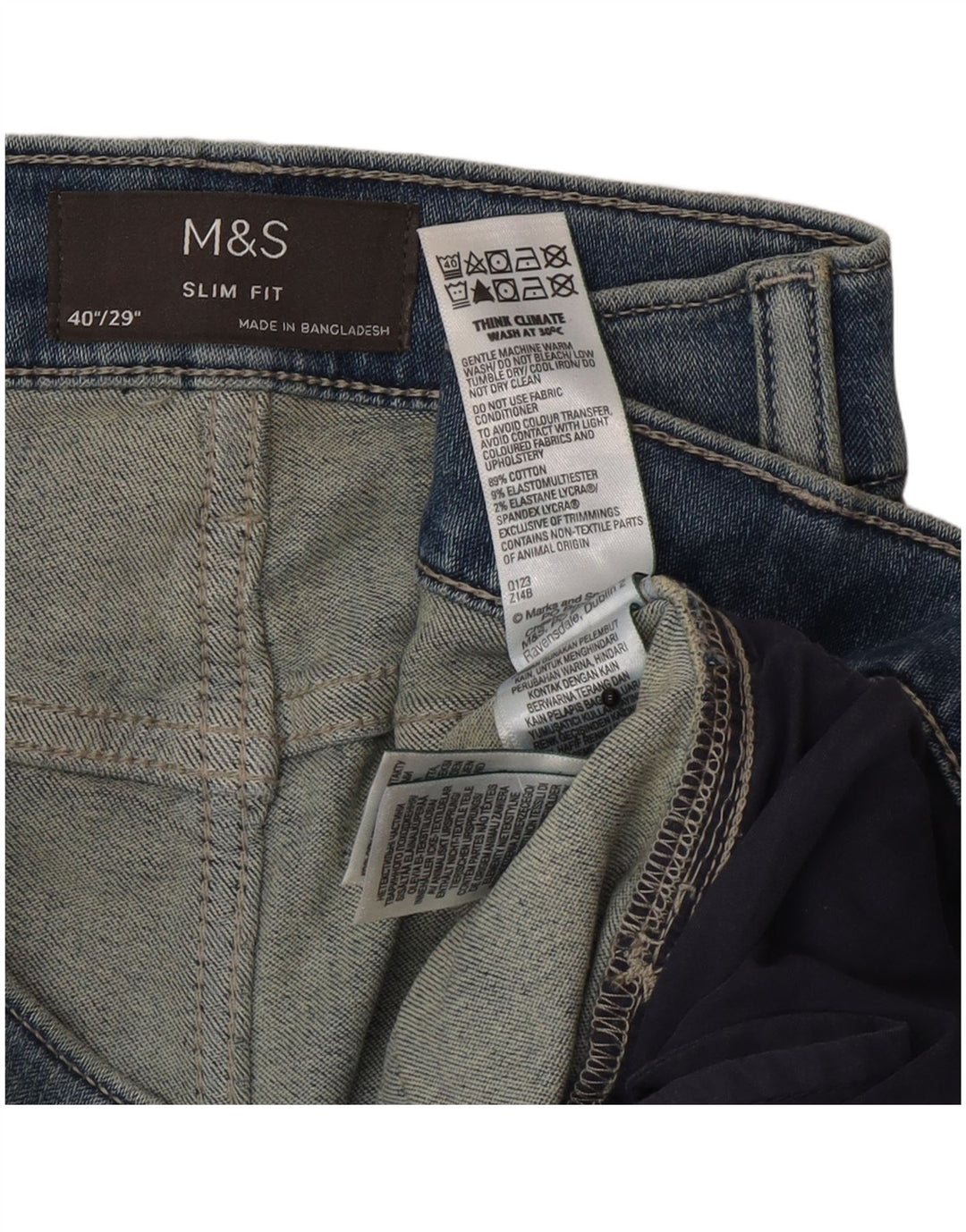 Jeans slim da uomo Marks & Spencer W40 L29 cotone blu
