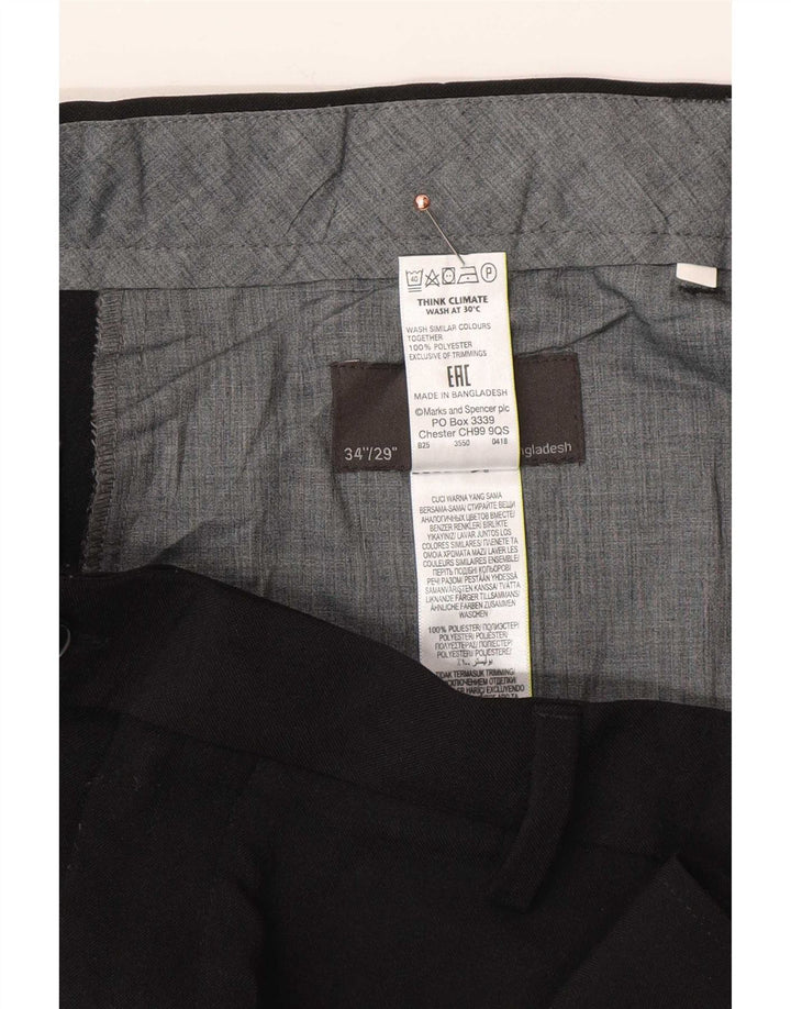 Pantaloni da abito regolari da uomo Marks & Spencer W34 L29 poliestere nero
