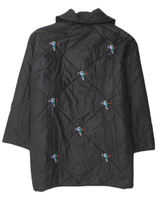 Cappotto giacca a vento dal taglio ampio da donna VINTAGE UK 20 2XL nero con stampa animalier
