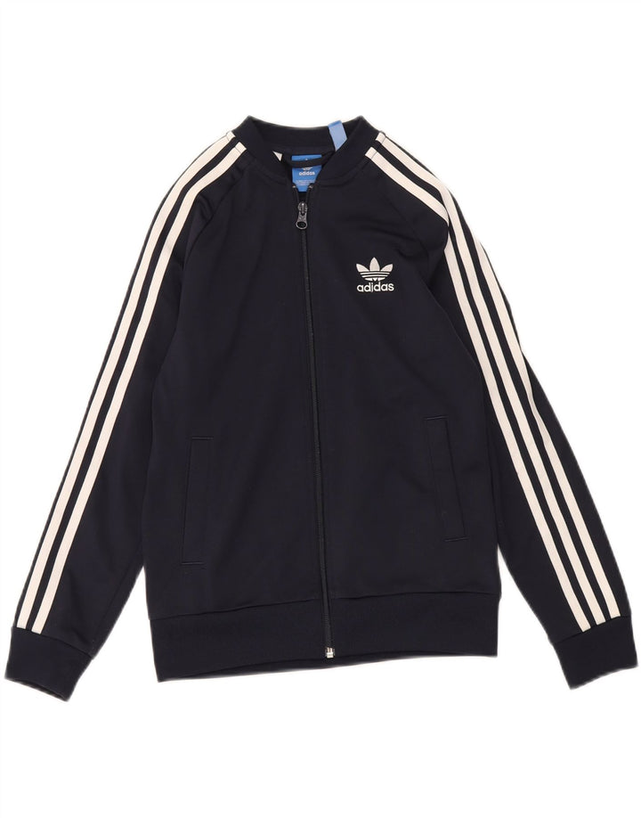 ADIDAS Boys Tracksuit Top Jacket 9-10 Years Navy Blue Polyester Sports