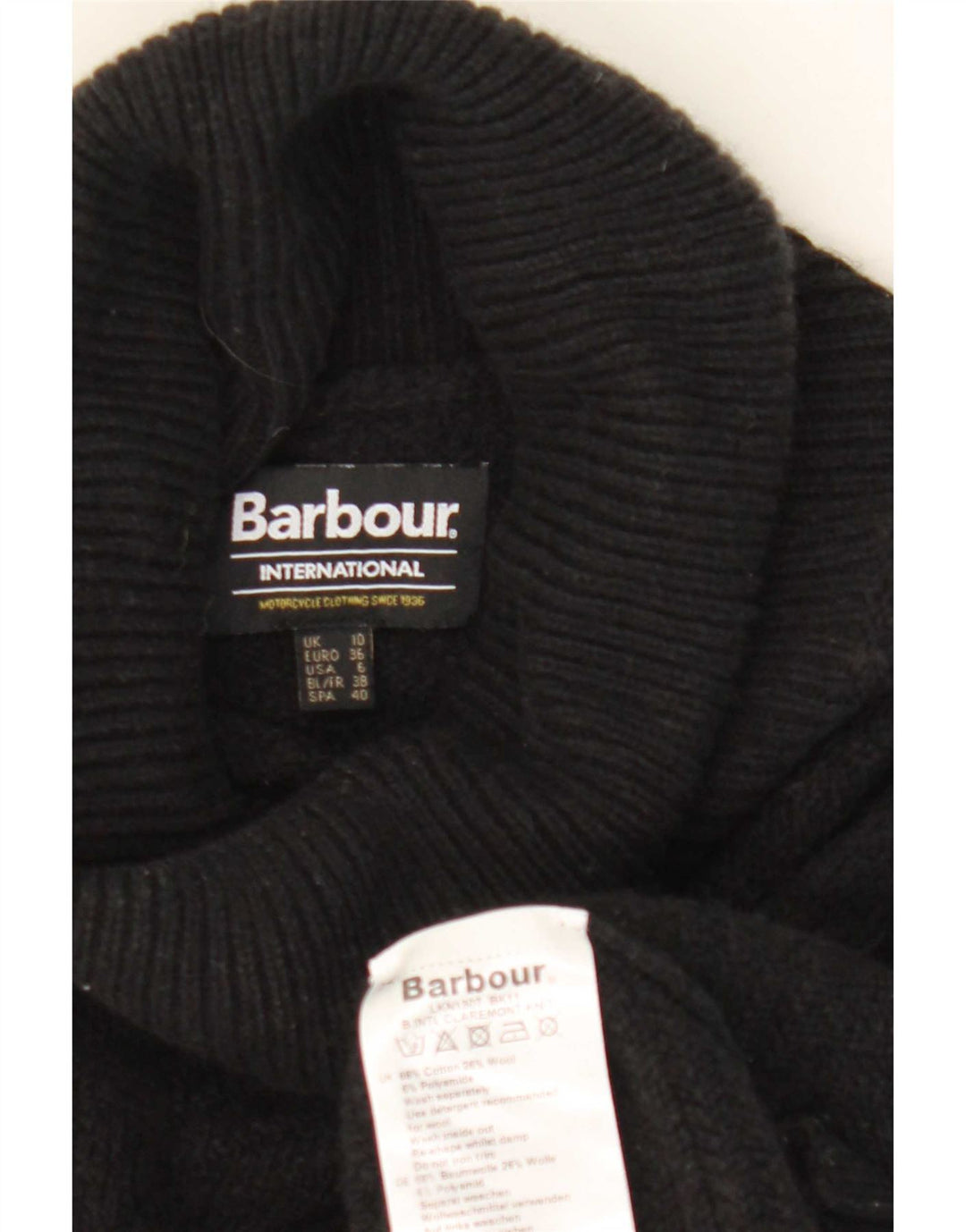 Maglione maglione oversize da donna Barbour con collo alto UK 10 piccolo cotone nero