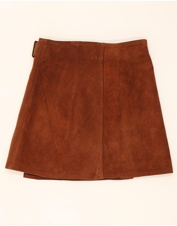 Gonna a portafoglio vintage in pelle scamosciata da donna W25 XS in pelle marrone