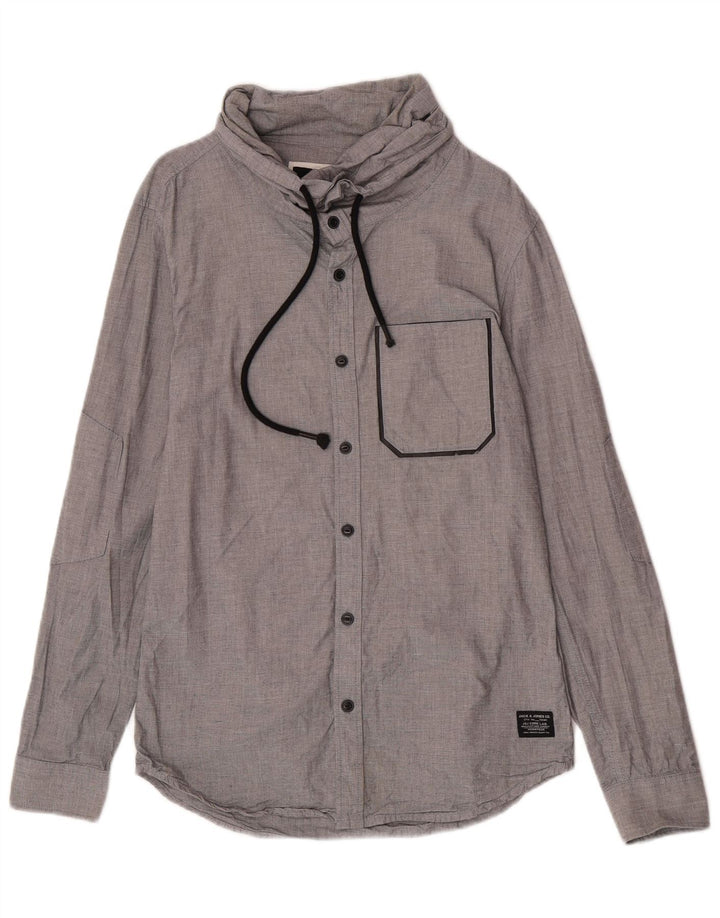Camicia a collo alto da uomo Jack & Jones piccola in cotone grigio