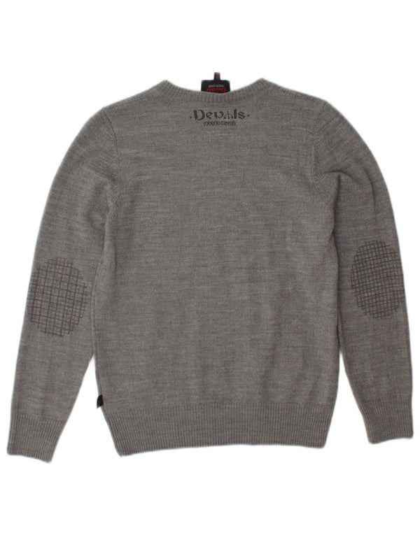 ROBERTO CAVALLI Boys V-Neck Jumper Sweater 9-10 Years Small Grey Acrylic