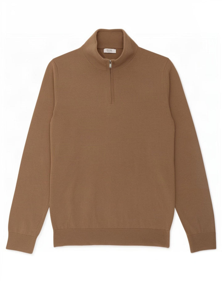Maglione Reiss da uomo con zip e collo grande in lana marrone