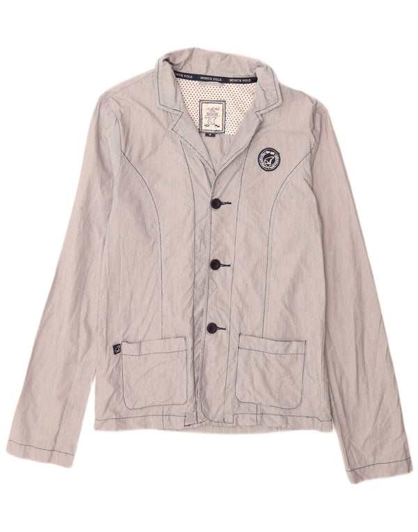 Giacca blazer a 3 bottoni da donna North Pole UK 16 grande cotone gessato blu