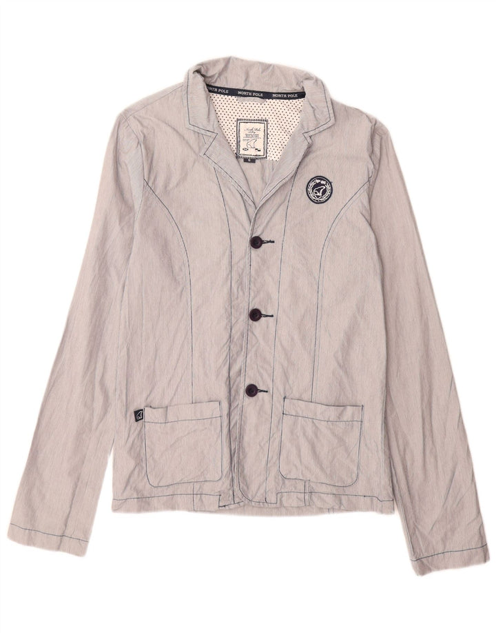 Giacca blazer a 3 bottoni da donna North Pole UK 16 grande cotone gessato blu