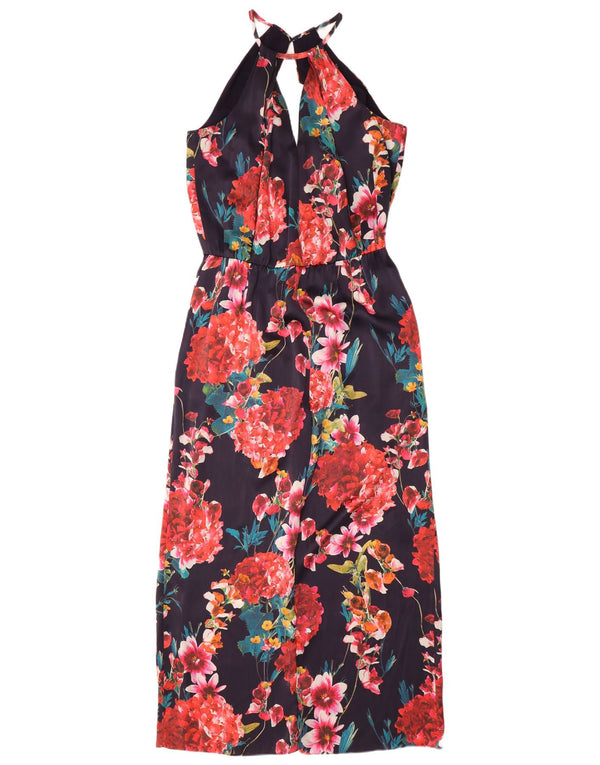 KAREN MILLEN Womens Halter Dress UK 12 Medium Navy Blue Floral Silk