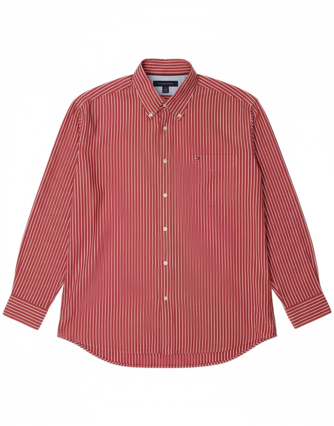 TOMMY HILFIGER Mens Shirt Large Red Pinstripe Cotton