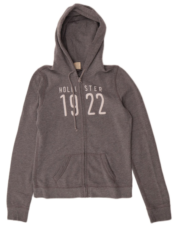 Felpa con cappuccio e zip grafica Hollister da donna UK 12 Cotone grigio medio