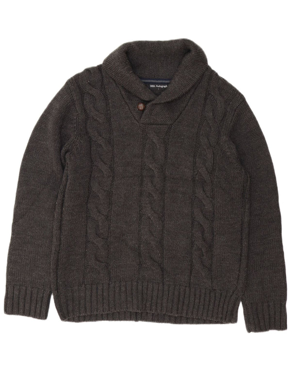 MARKS & SPENCER Maglione da uomo con collo a scialle autografo grande grigio