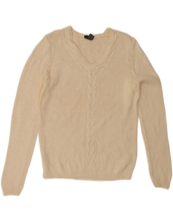 Maglione da donna con scollo a V Izod UK 10 piccolo ramiè bianco sporco