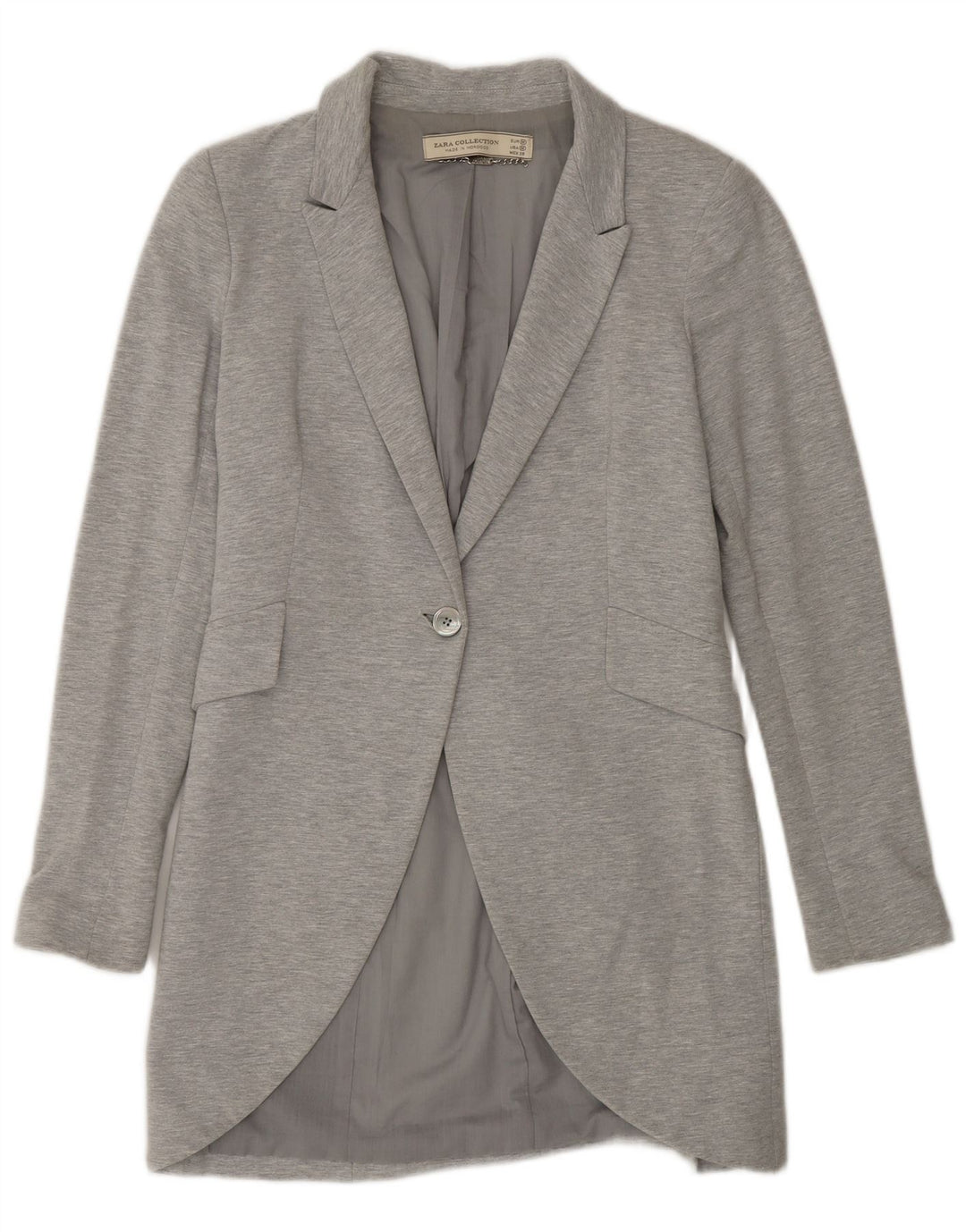 Giacca blazer a 1 bottone lungo da donna Zara UK 12 Cotone grigio medio