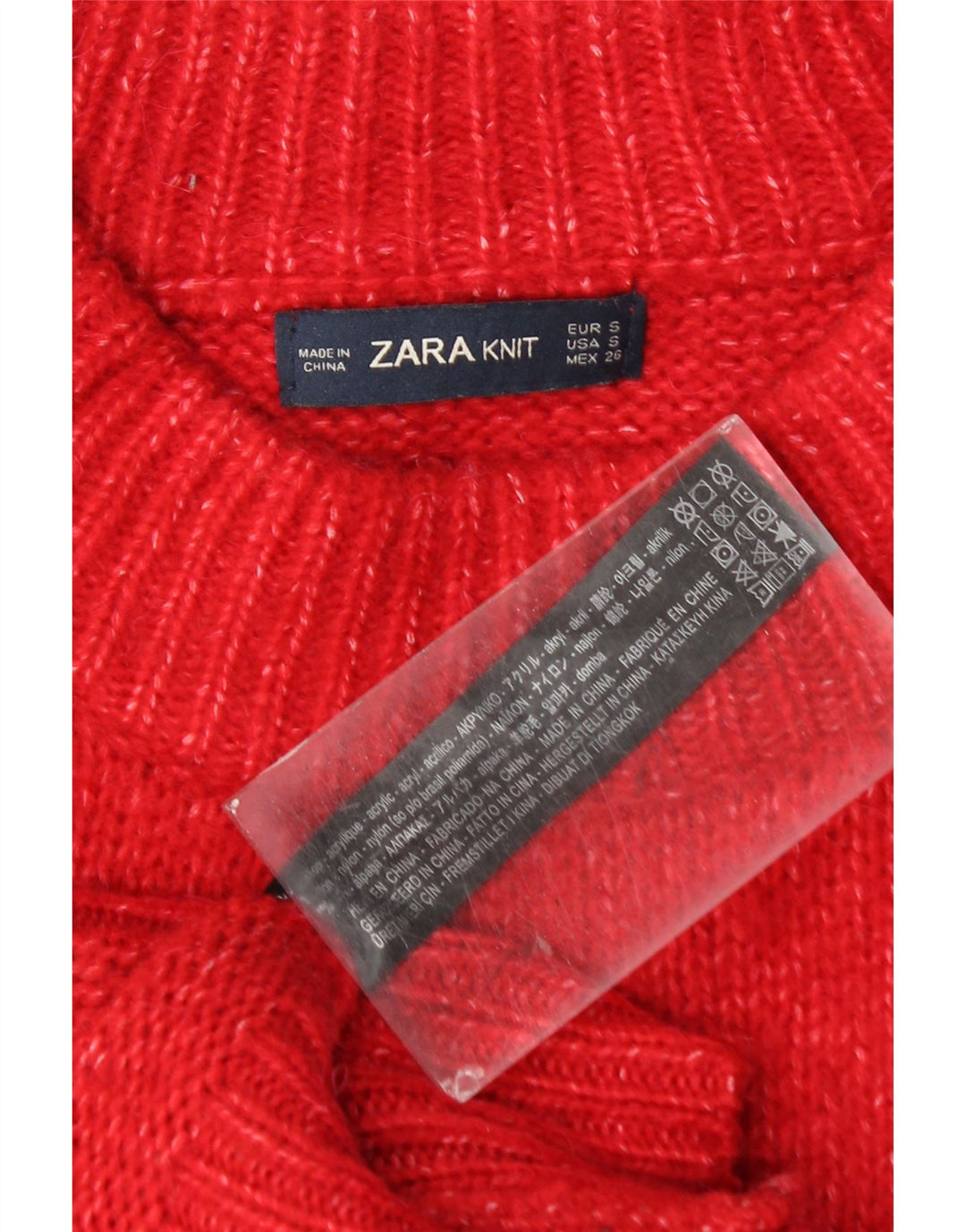 Maglione Girocollo Oversize da Donna ZARA UK 10 Piccolo Acrilico Rosso