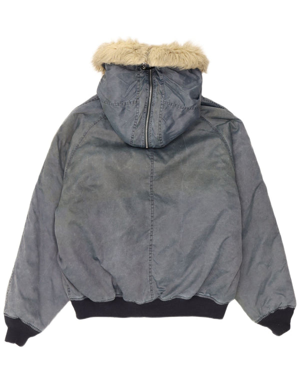 Giubbotto bomber con cappuccio vintage da uomo UK 42 XL blu navy in poliammide