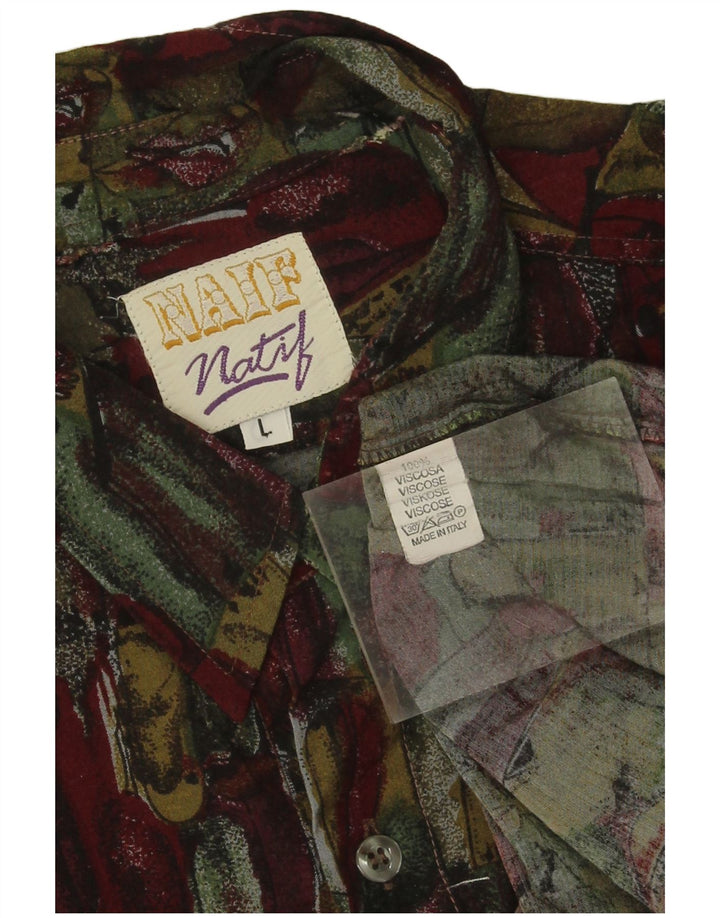 Camicia vintage da uomo con motivo astratto grande in viscosa bordeaux