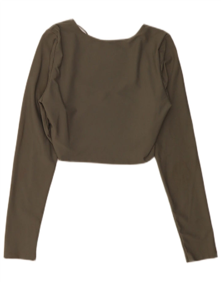 Top corto da donna Zara a maniche lunghe UK 14 Large kaki poliammide