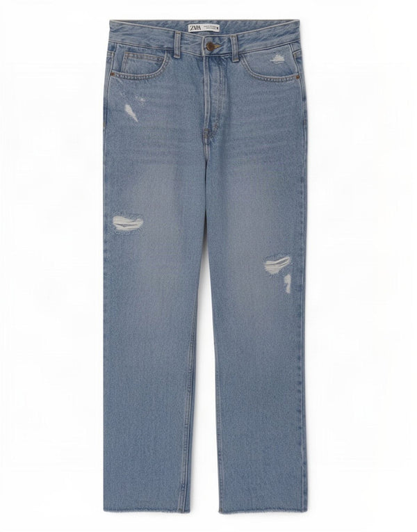 Jeans dritti effetto invecchiato da donna Zara EU 38 Small W28 L27 Blu
