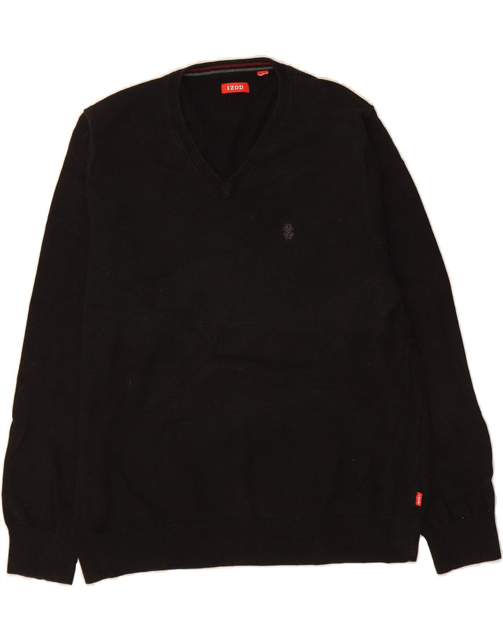 IZOD Mens V-Neck Jumper Sweater Large Black Cotton Vintage Izod and Second-Hand Izod from Messina Hembry 