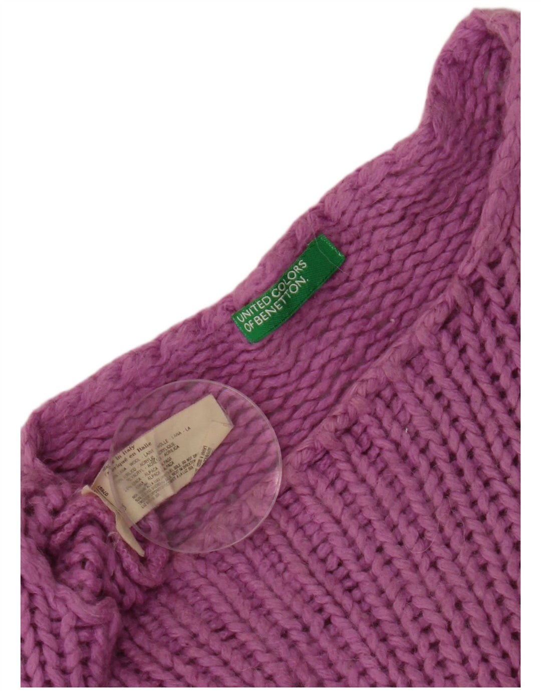 BENETTON Maglione corto con scollo a barca da donna UK 10 piccolo lana viola