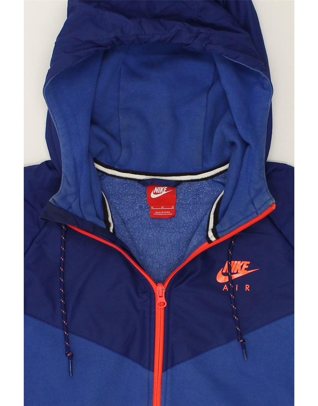 NIKE Womens Air Zip Hoodie Sweater UK 14 Medium Blue Colourblock Cotton | Vintage Nike | Thrift | Second-Hand Nike | Used Clothing | Messina Hembry 
