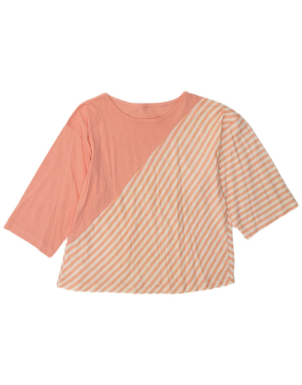 T-shirt vintage da donna Top UK 12 cotone a righe rosa medio