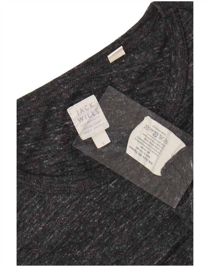 JACK WILLS Top da uomo a maniche lunghe in cotone chiazzato grigio grande