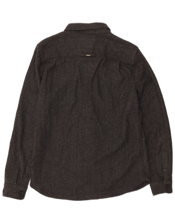 SUPERDRY Mens Flannel Shirt XL Grey Herringbone Polyester