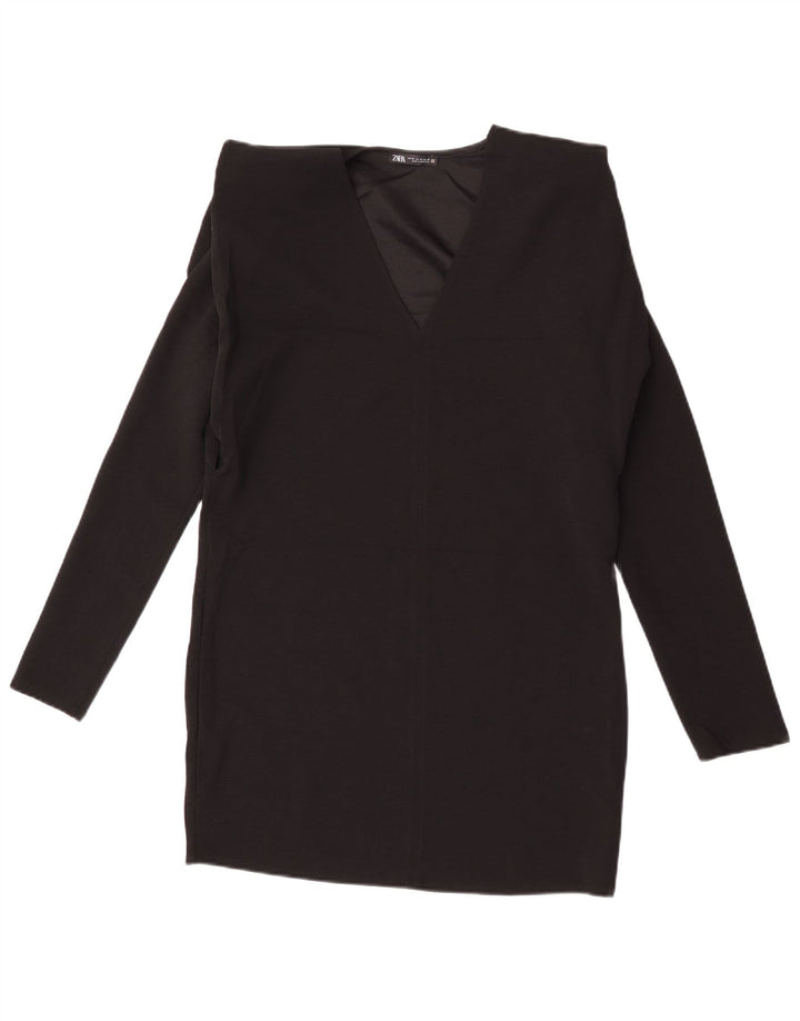 Abito a trapezio a maniche lunghe da donna Zara UK 14 medio nero