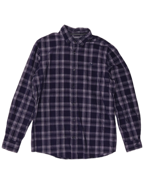 Crew Clothing Camicia da uomo in velluto a coste dalla vestibilità classica, grande in cotone a quadri blu navy