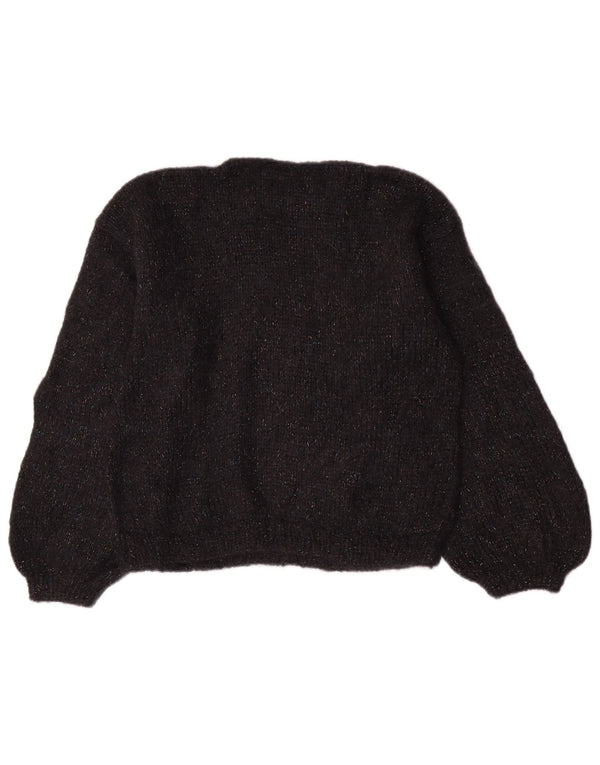 Maglione maglione vintage da donna con scollo a barca UK 14 medio nero