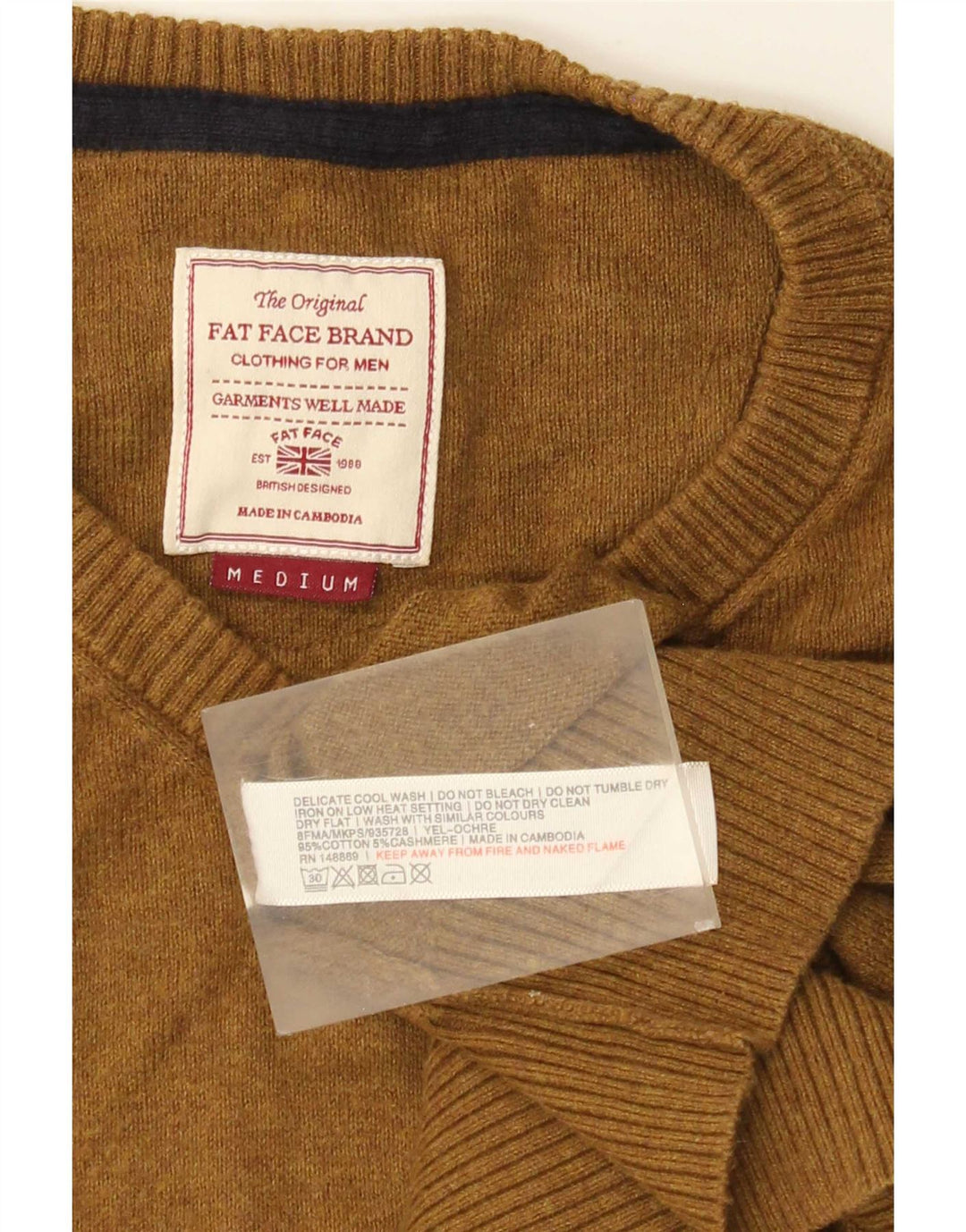 Maglione da uomo con scollo a V Fat Face in cotone marrone medio