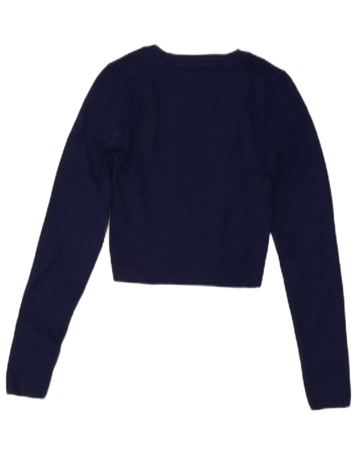 Top corto da donna Zara a maniche lunghe UK 8 Small in viscosa blu navy