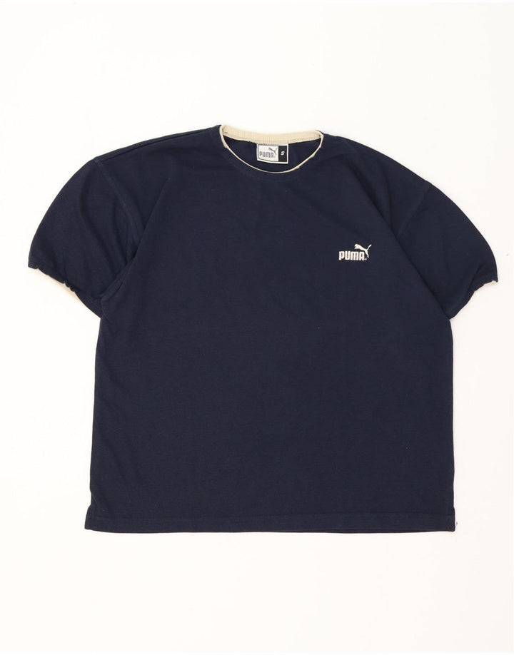 PUMA Womens Oversized T-Shirt Top UK 10 Small Navy Blue Cotton Vintage Puma and Second-Hand Puma from Messina Hembry 