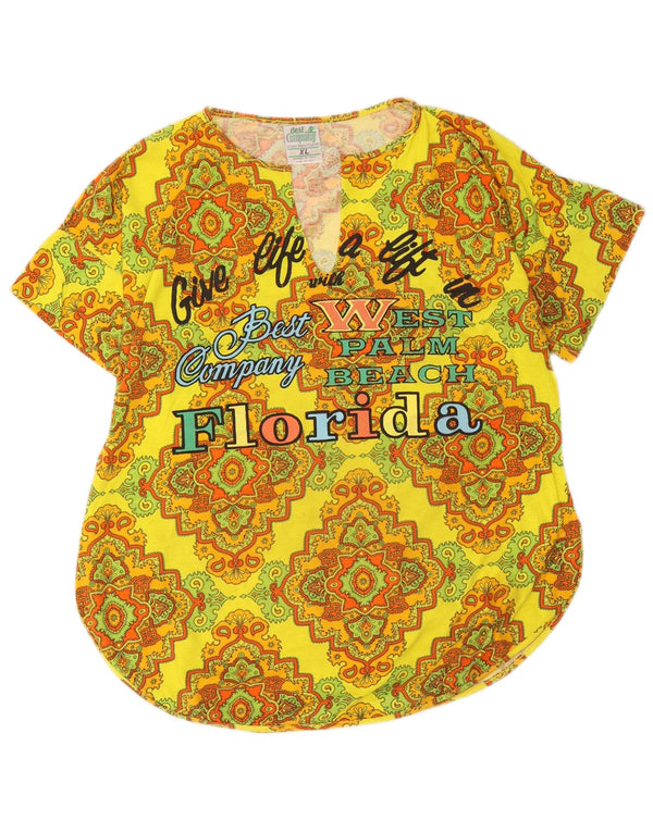 Maglietta grafica da donna Best Company California Top UK 18 XL Giallo Ikat