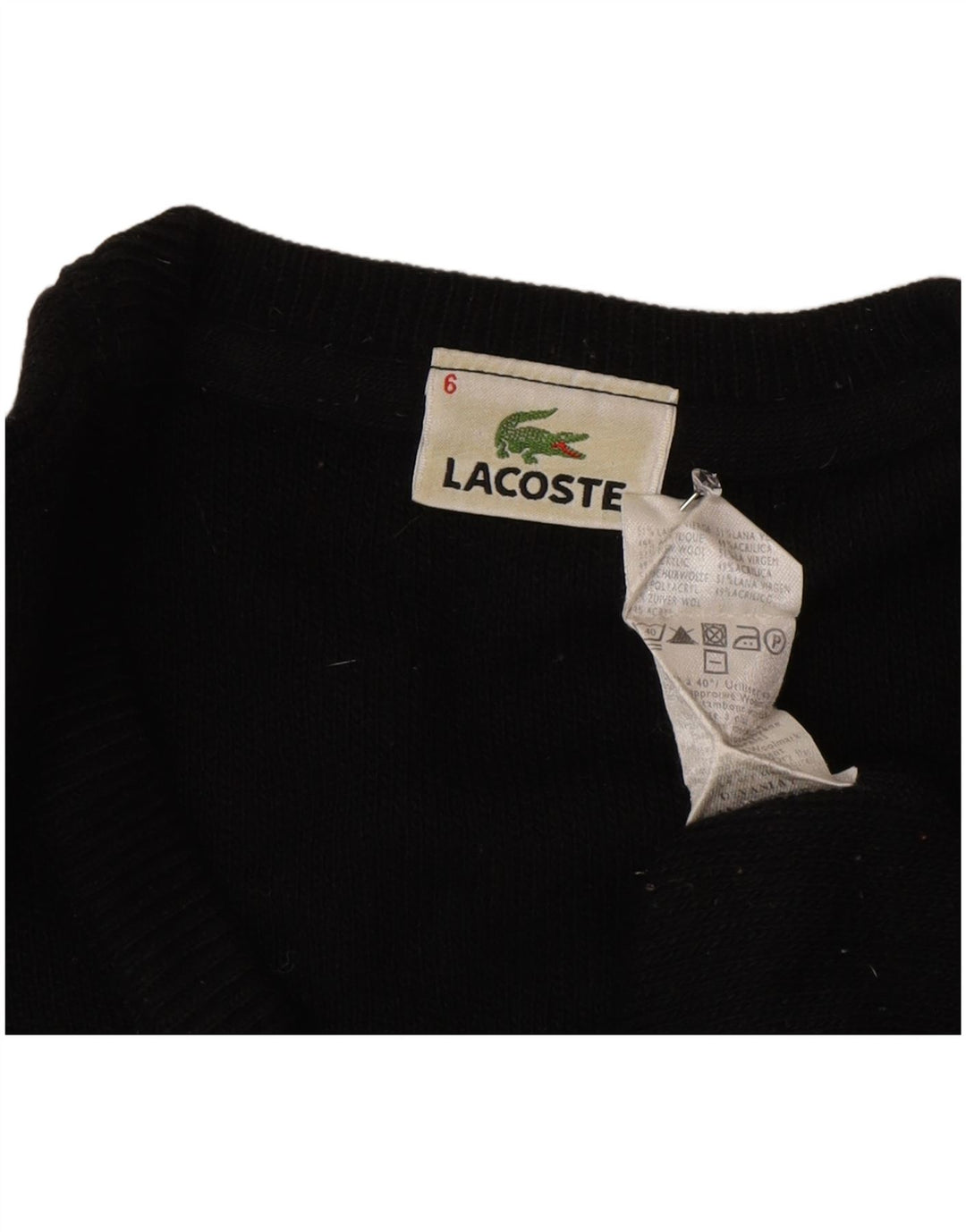 Maglione maglione da uomo con scollo a V Lacoste taglia 6 XL lana nera