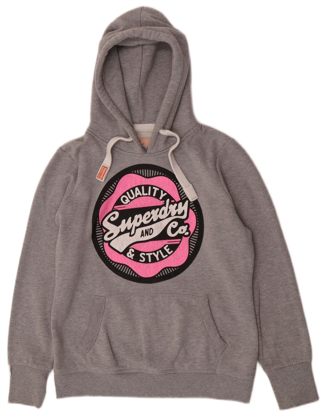 Felpa con cappuccio grafica da donna Superdry UK 16 grande poliestere grigio