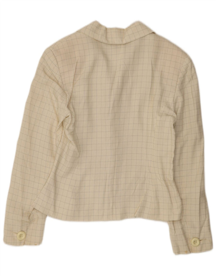 Giacca blazer vintage da donna a 4 bottoni IT 44 viscosa a quadri bianco sporco medio