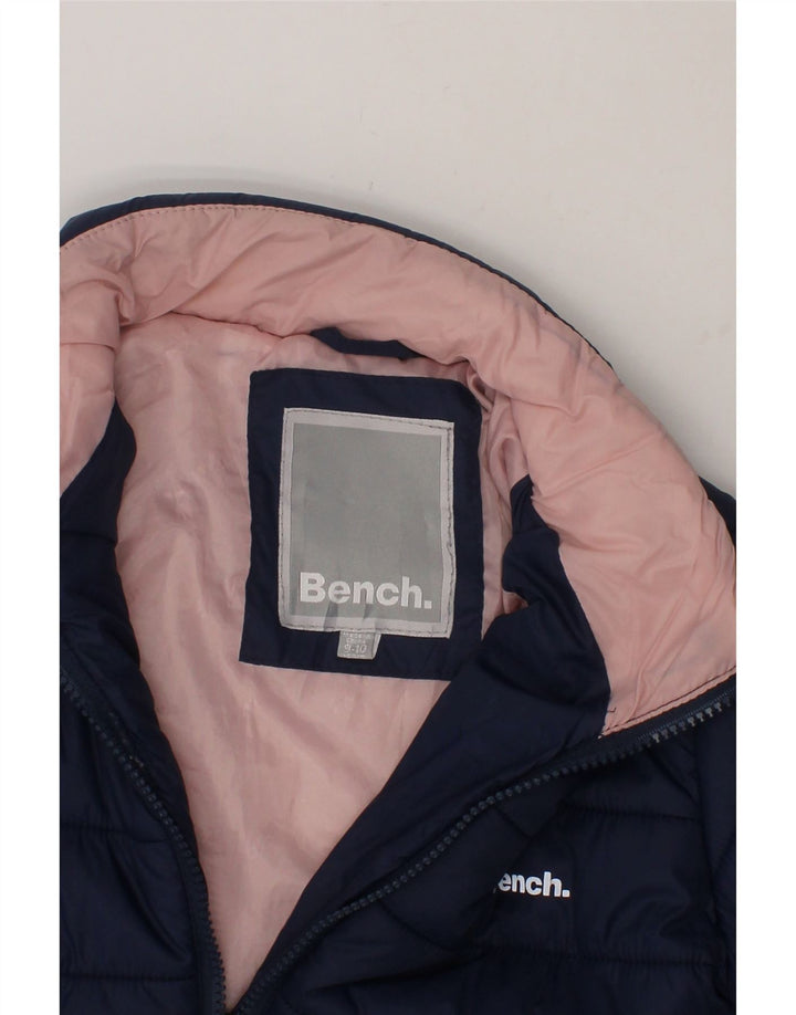 BENCH Girls Graphic Padded Jacket 9-10 Years Navy Blue Nylon Vintage Bench and Second-Hand Bench from Messina Hembry 