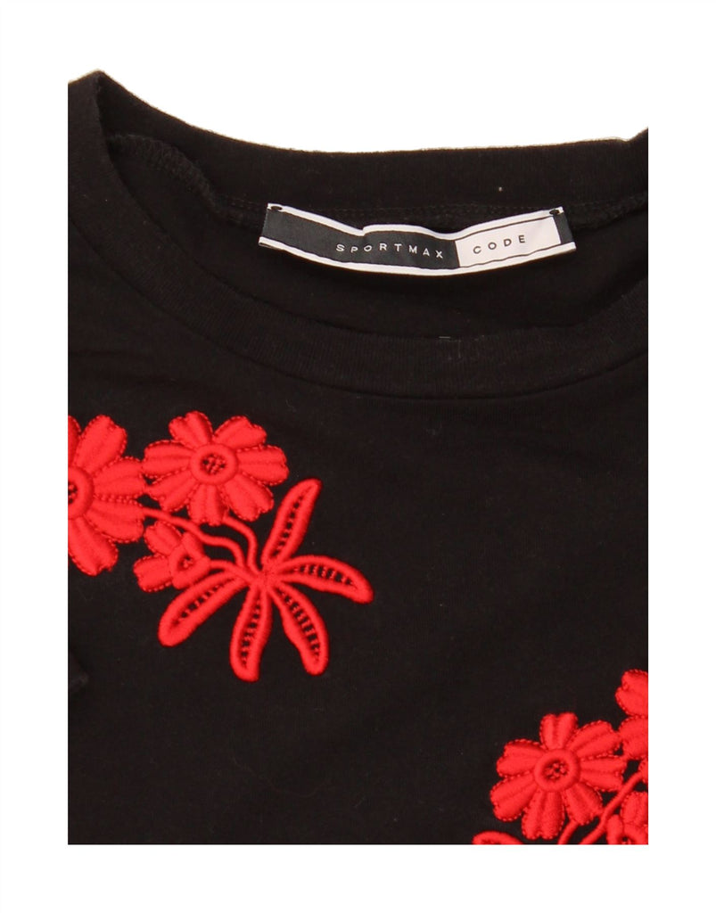 SPORTMAX Womens Graphic T-Shirt Top UK 14 Medium Black Floral Vintage Sportmax and Second-Hand Sportmax from Messina Hembry 
