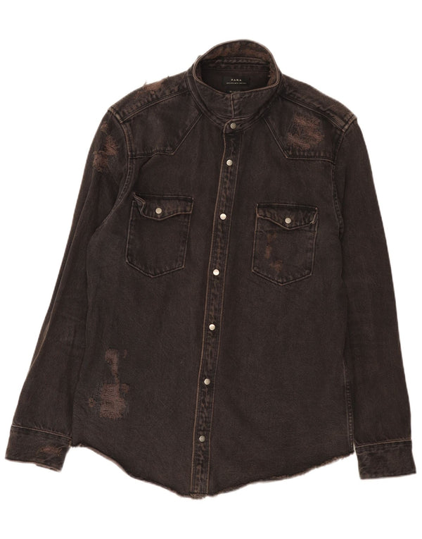 Camicia di jeans Zara da uomo, vestibilità rilassata, vestibilità comoda, XL, cotone nero